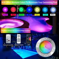 Oyezvary 1 Piece 10 Inch LED Pool Light 60W RGB Multicolor Underwater Spa Light with 50 Ft Cord 12V Wet Niche Remote APP Controller IP68 Stainless Steel