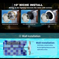 Oyezvary 1 Piece 10 Inch LED Pool Light 60W RGB Multicolor Underwater Spa Light with 50 Ft Cord 12V Wet Niche Remote APP Controller IP68 Stainless Steel