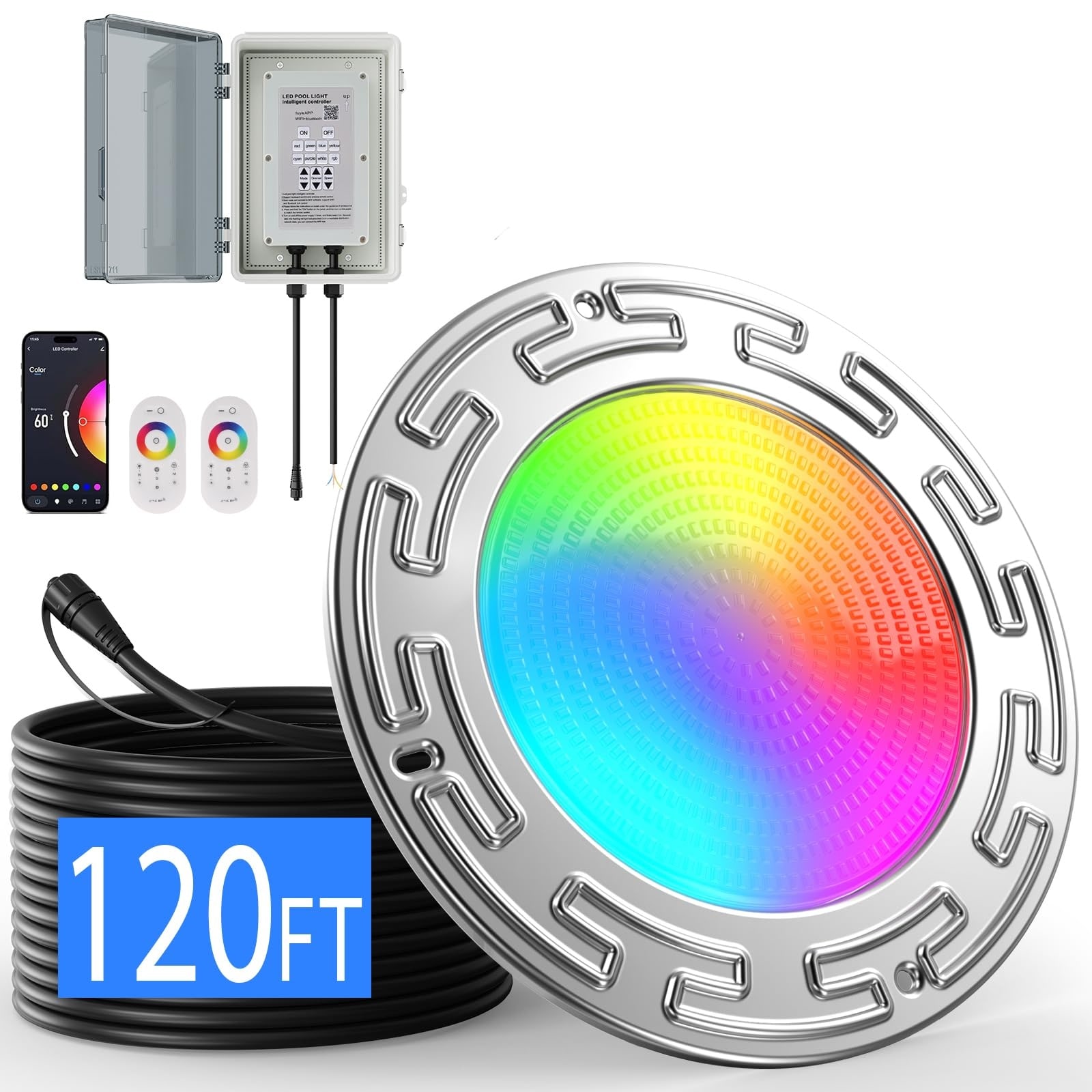 Oyezvary 6 Inch 120 Foot Smart WiFi LED Pool Light 20W Multicolor Changing for Inground Swimming Pools Fits 6 Inch Wet Niches 1 Piece