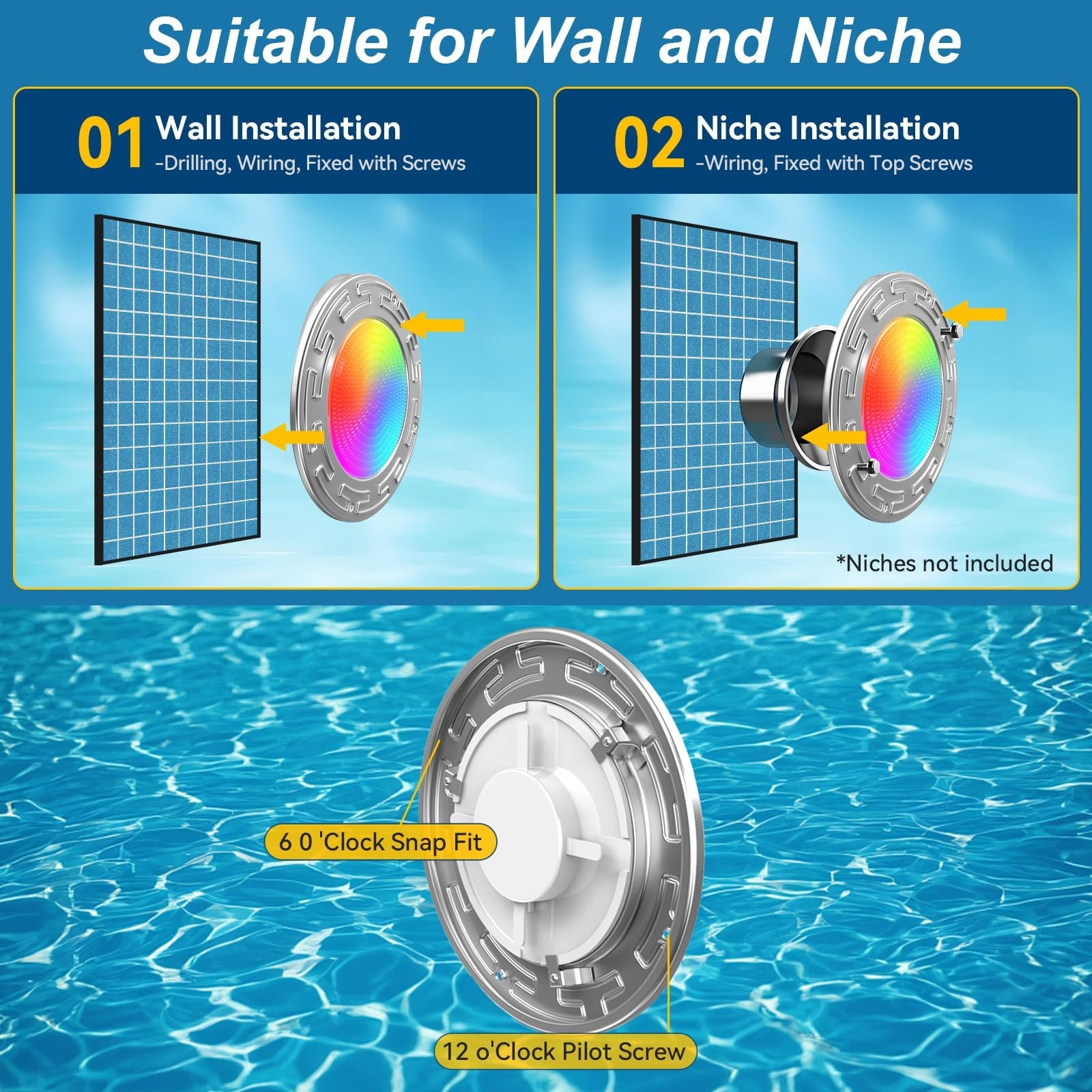 Oyezvary 6 Inch 120 Foot Smart WiFi LED Pool Light 20W Multicolor Changing for Inground Swimming Pools Fits 6 Inch Wet Niches 1 Piece