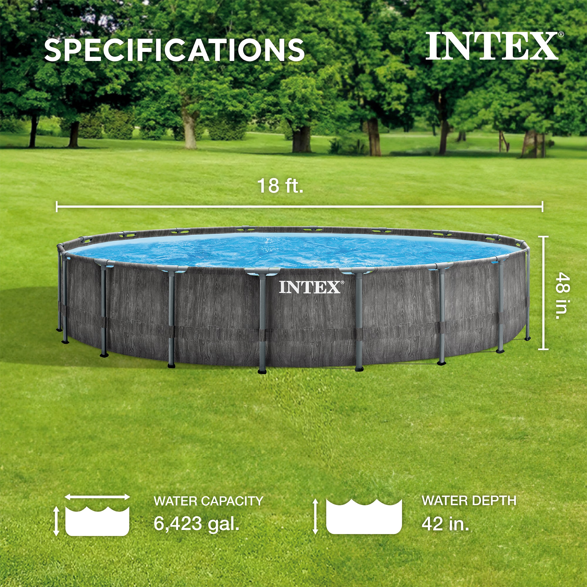 Intex 18-ft x 18-ft x 48-in Metal frame Round Above-Ground Pool with Filter Pump with Ground Cloth with Pool Cover with Ladder