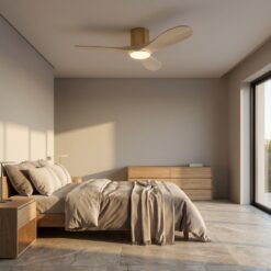 Generation Lighting Maverick 44-in Burnished Brass with White Blades LED Covered Outdoor Flush Mount Smart Ceiling Fan With Light and Remote Control Included 3 -Blade