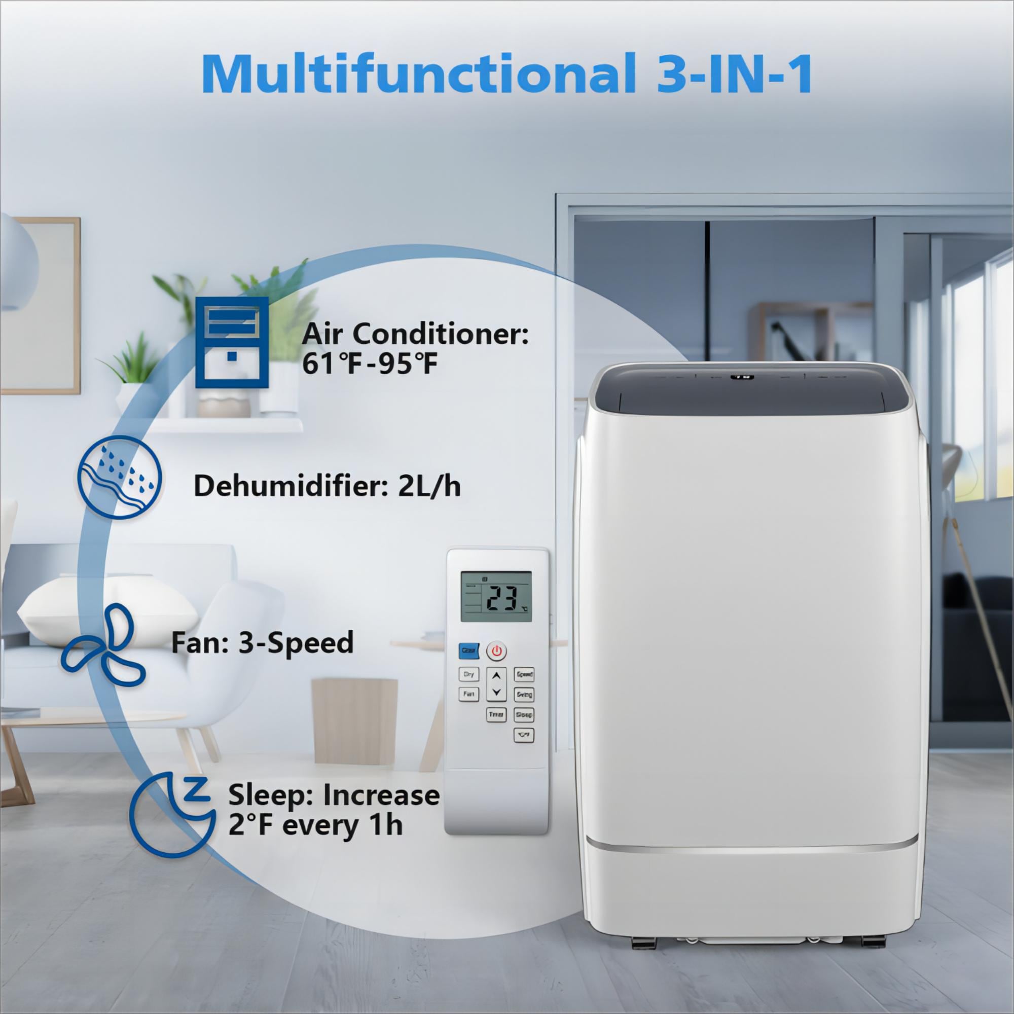 COWSAR 9100 BTU (DOE) 115-Volt Vented Medium Room Portable Air Conditioner Remote Included