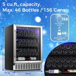 COWSAR 23.43-in W 46 -Bottles Silver Built-in/Freestanding Indoor Wine Cooler