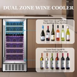 COWSAR 14.96-in W 28 -Bottles Silver Dual Zone Cooling Built-in/Undercounter Indoor Wine Cooler