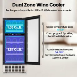 COWSAR 14.96-in W 28 -Bottles Silver Dual Zone Cooling Built-in/Undercounter Indoor Wine Cooler