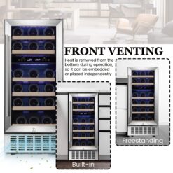 COWSAR 14.96-in W 28 -Bottles Silver Dual Zone Cooling Built-in/Undercounter Indoor Wine Cooler