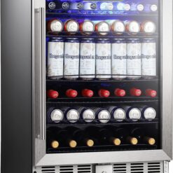 COWSAR 24.33-in W 146 -Can Capacity Silver Built-in/Freestanding Indoor Beverage Refrigerator with Glass Door