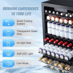 COWSAR 24.33-in W 146 -Can Capacity Silver Built-in/Freestanding Indoor Beverage Refrigerator with Glass Door