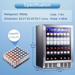 COWSAR 24.33-in W 146 -Can Capacity Silver Built-in/Freestanding Indoor Beverage Refrigerator with Glass Door