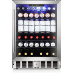 COWSAR 24.33-in W 146 -Can Capacity Silver Built-in/Freestanding Indoor Beverage Refrigerator with Glass Door