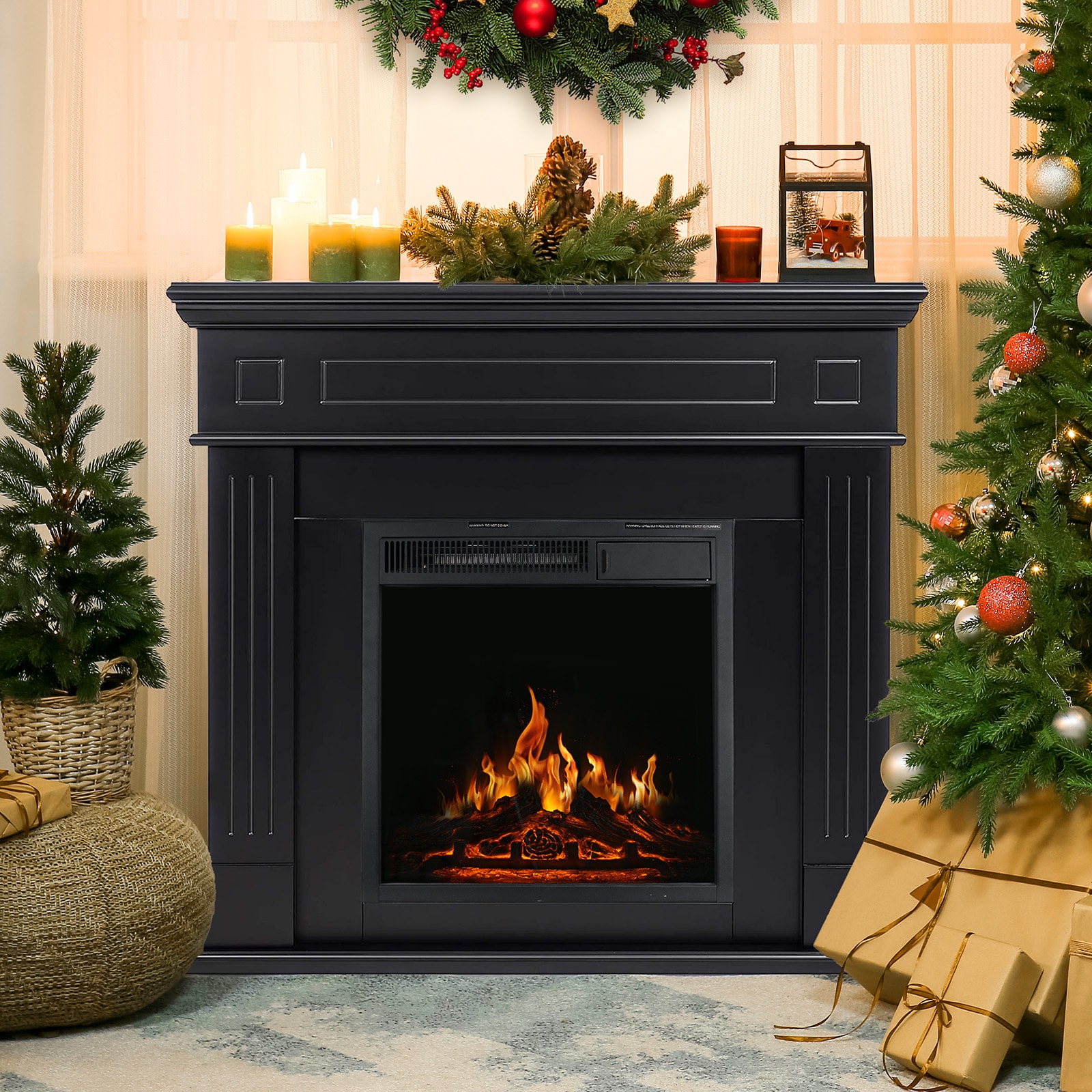 COWSAR 43.31-in W Black Free standing Infrared quartz Corner or Flat Wall Electric Fireplace with Remote Control Included