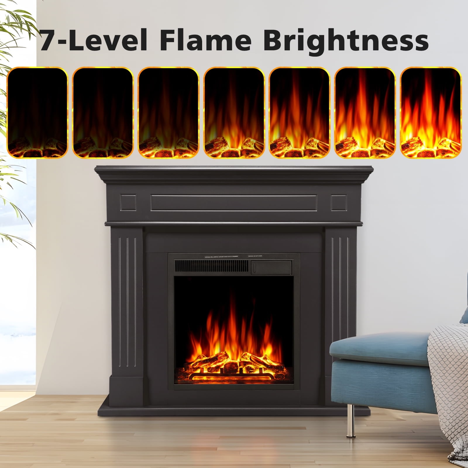 COWSAR 43.31-in W Black Free standing Infrared quartz Corner or Flat Wall Electric Fireplace with Remote Control Included