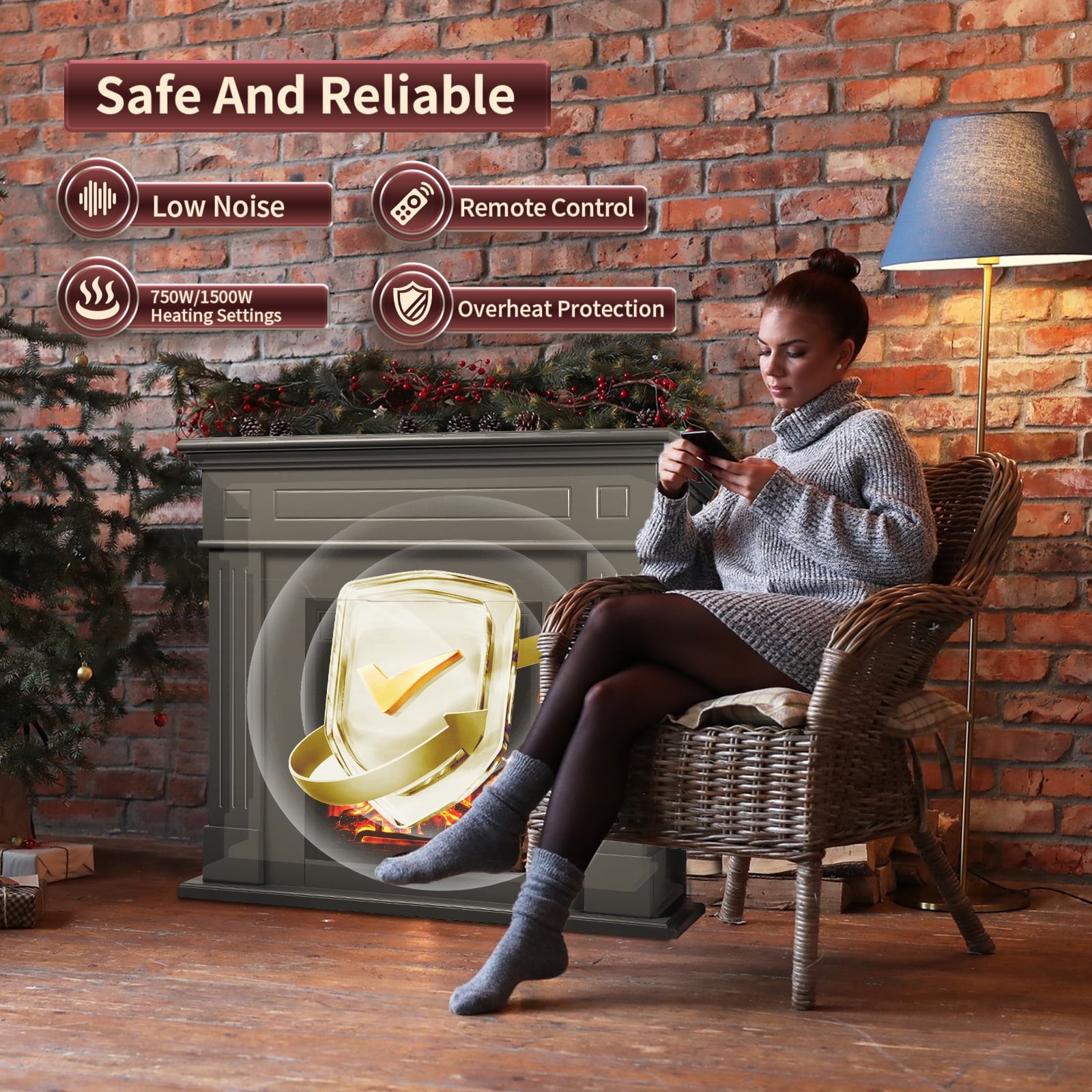 COWSAR 43.31-in W Black Free standing Infrared quartz Corner or Flat Wall Electric Fireplace with Remote Control Included