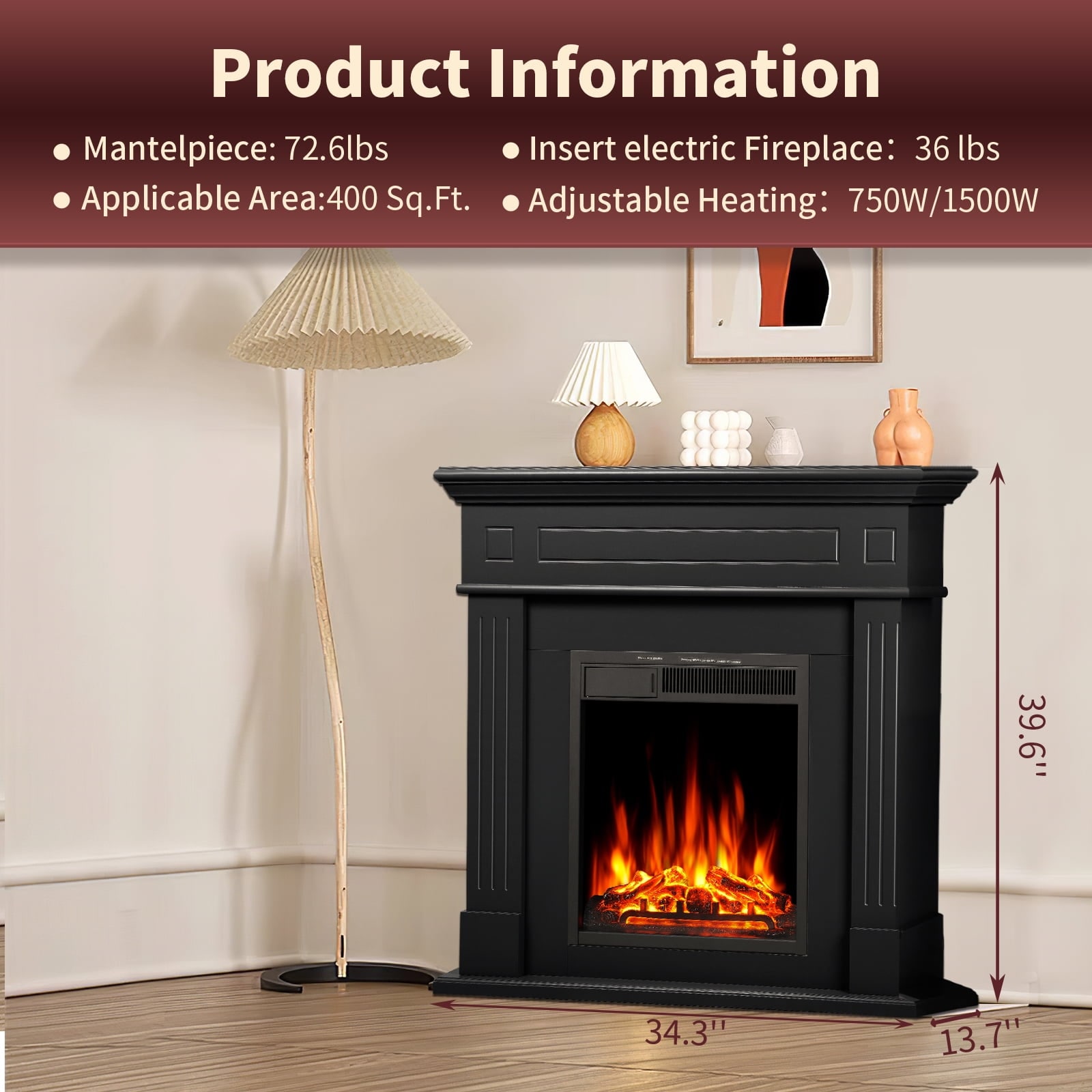 COWSAR 43.31-in W Black Free standing Infrared quartz Corner or Flat Wall Electric Fireplace with Remote Control Included