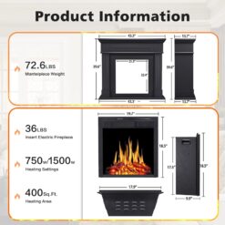 COWSAR 43.31-in W Black Free standing Infrared quartz Corner or Flat Wall Electric Fireplace with Remote Control Included