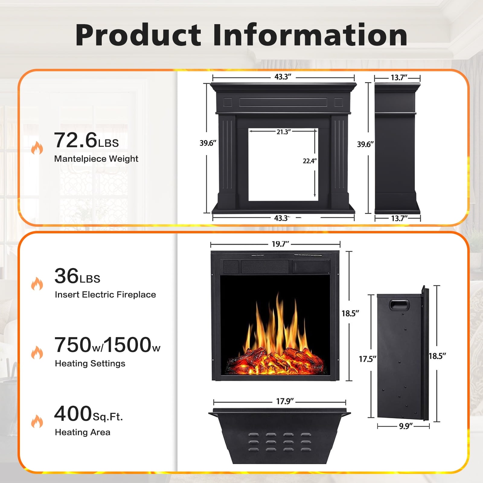 COWSAR 43.31-in W Black Free standing Infrared quartz Corner or Flat Wall Electric Fireplace with Remote Control Included
