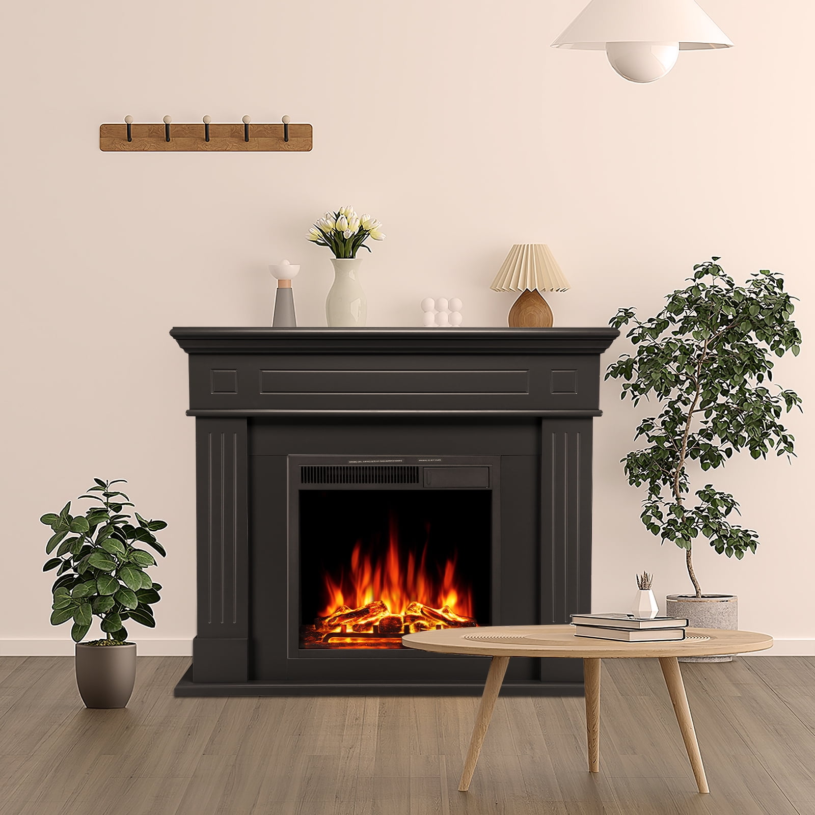COWSAR 43.31-in W Black Free standing Infrared quartz Corner or Flat Wall Electric Fireplace with Remote Control Included
