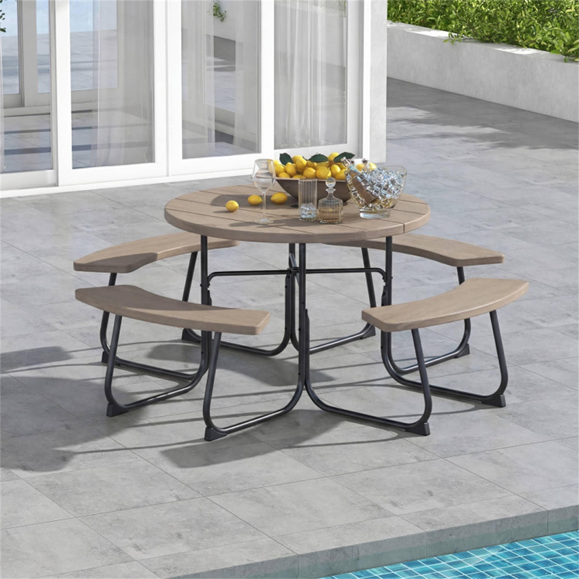 BABOOM 43-in Brown Resin Round Picnic Table