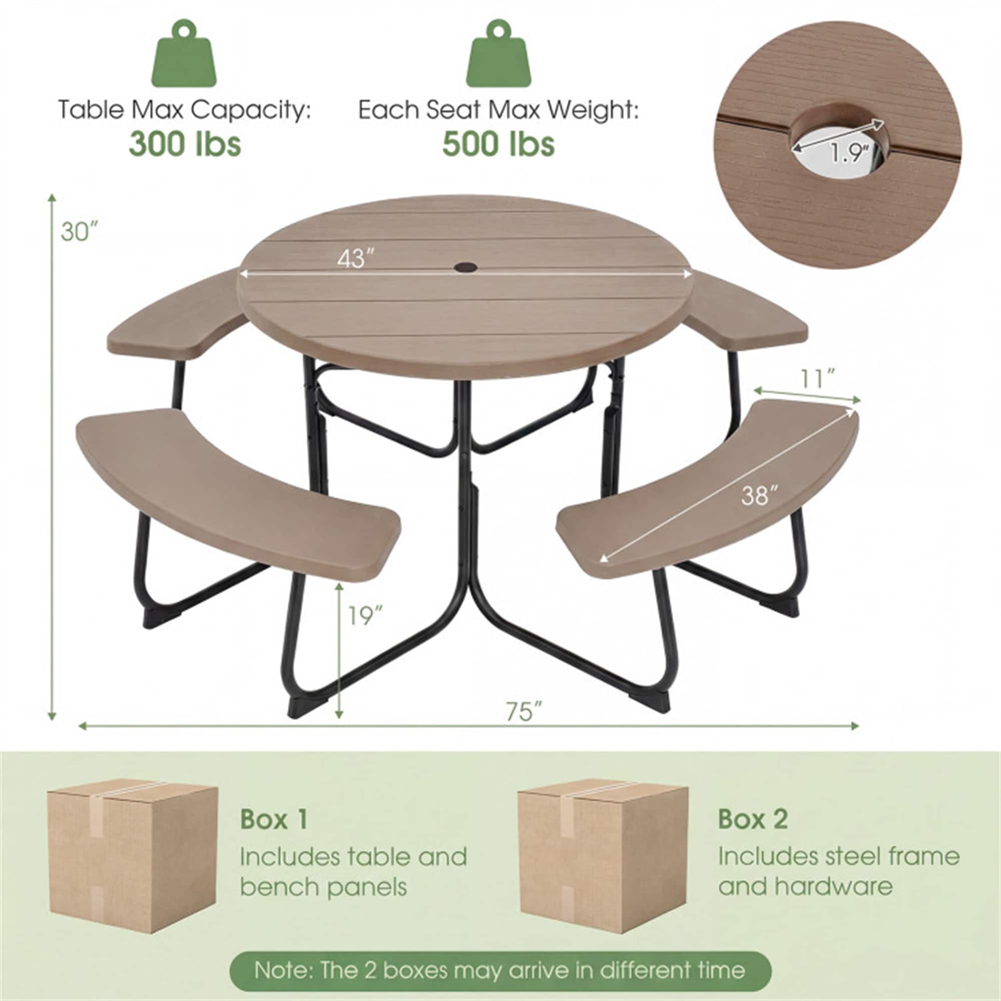 BABOOM 43-in Brown Resin Round Picnic Table
