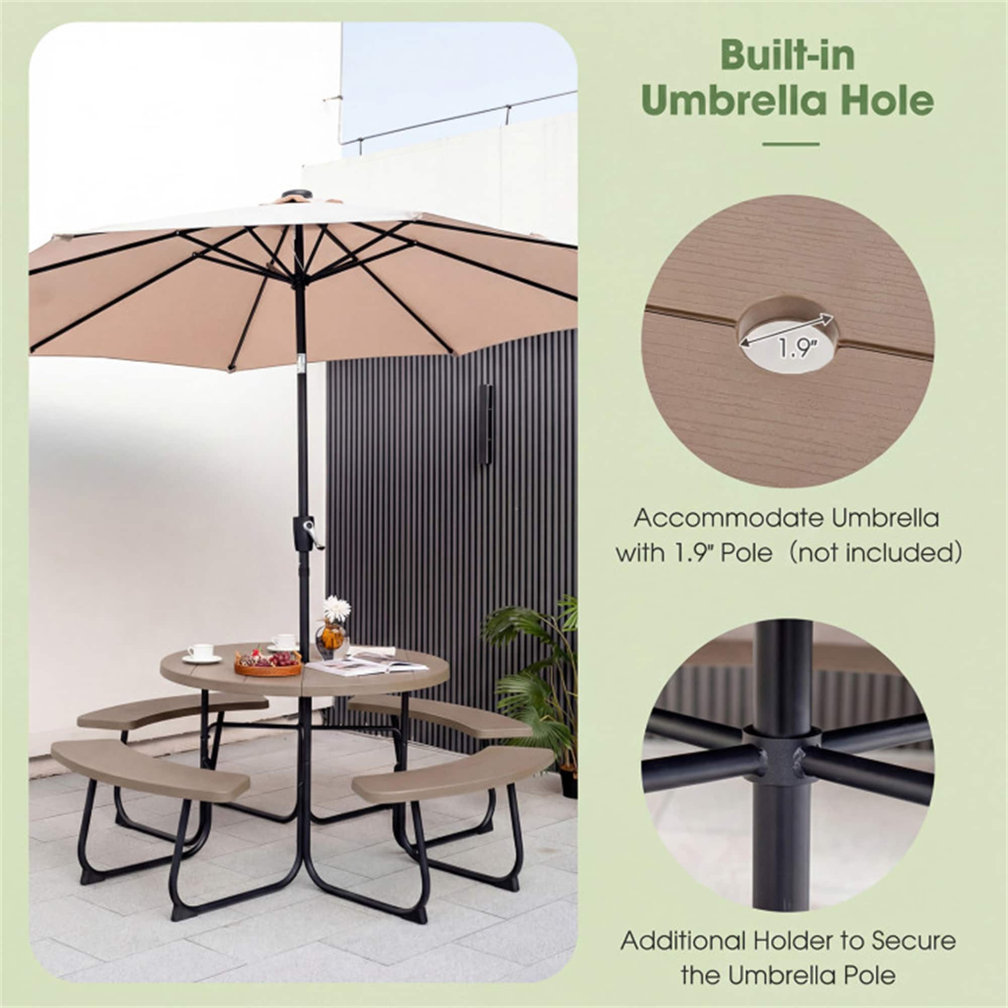 BABOOM 43-in Brown Resin Round Picnic Table