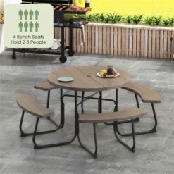 BABOOM 43-in Brown Resin Round Picnic Table
