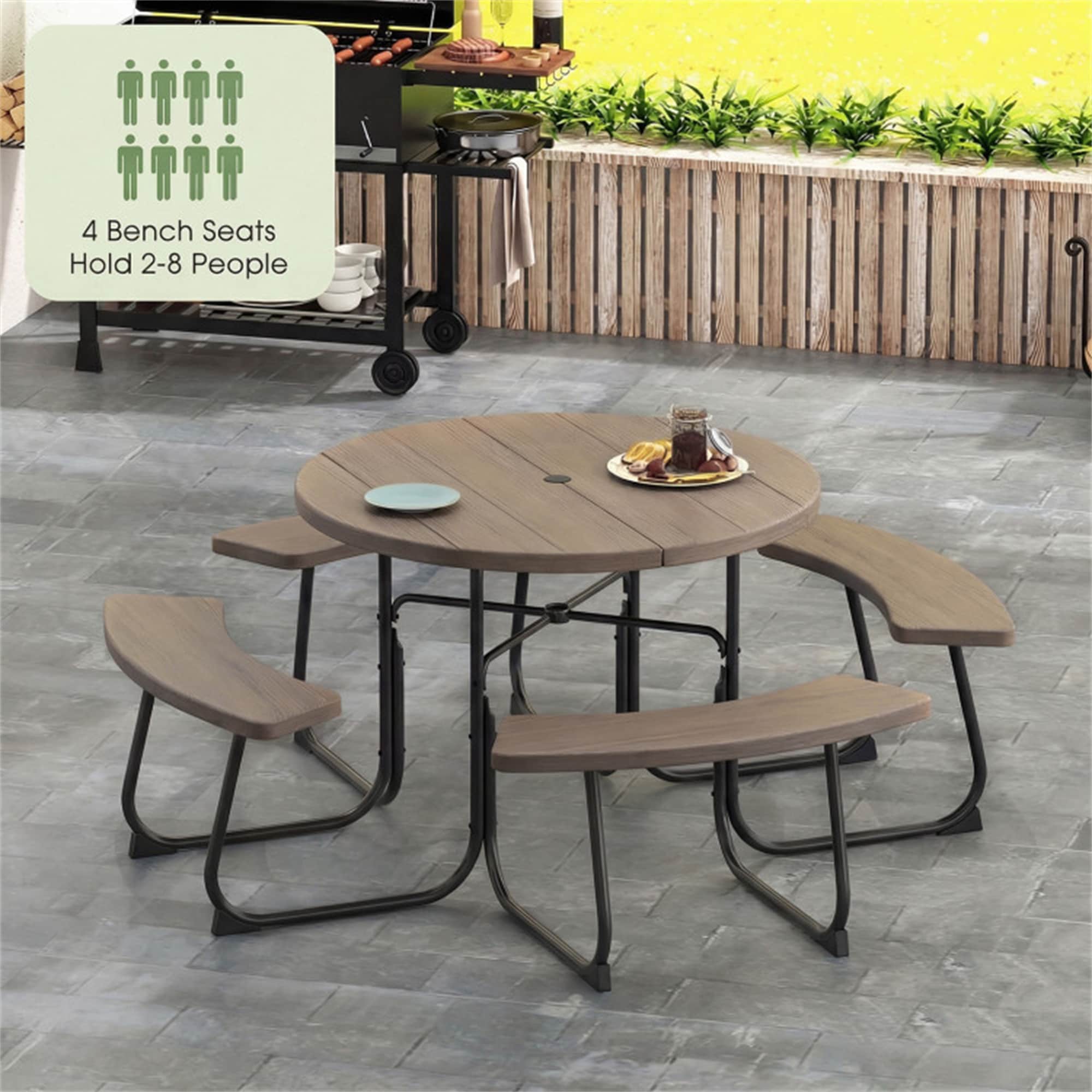 BABOOM 43-in Brown Resin Round Picnic Table