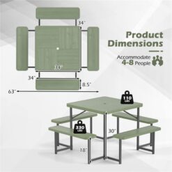 BABOOM 34-in Green Resin Square Picnic Table