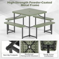 BABOOM 34-in Green Resin Square Picnic Table