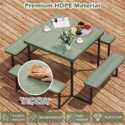 BABOOM 34-in Green Resin Square Picnic Table