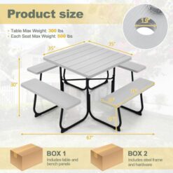 BABOOM 35-in Gray Plastic Square Picnic Table