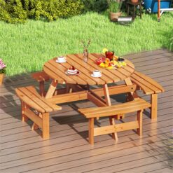 BABOOM 44-in Yellow wood Round Picnic Table