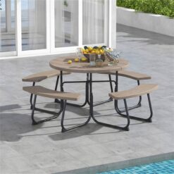 BABOOM 75-in Brown Resin Round Picnic Table