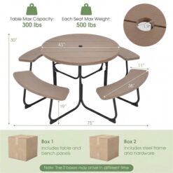 BABOOM 75-in Brown Resin Round Picnic Table