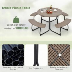 BABOOM 75-in Brown Resin Round Picnic Table
