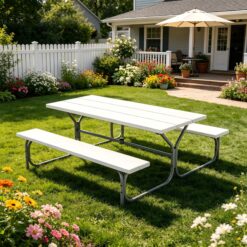BABOOM 72-in White Resin Rectangle Picnic Table