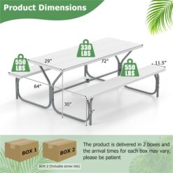 BABOOM 72-in White Resin Rectangle Picnic Table