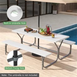 BABOOM 72-in White Resin Rectangle Picnic Table