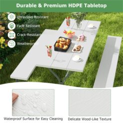 BABOOM 72-in White Resin Rectangle Picnic Table