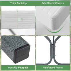 BABOOM 72-in White Resin Rectangle Picnic Table