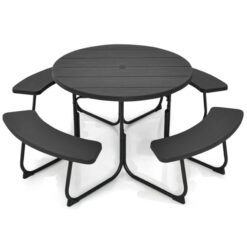 BABOOM 43-in Black Resin Round Picnic Table