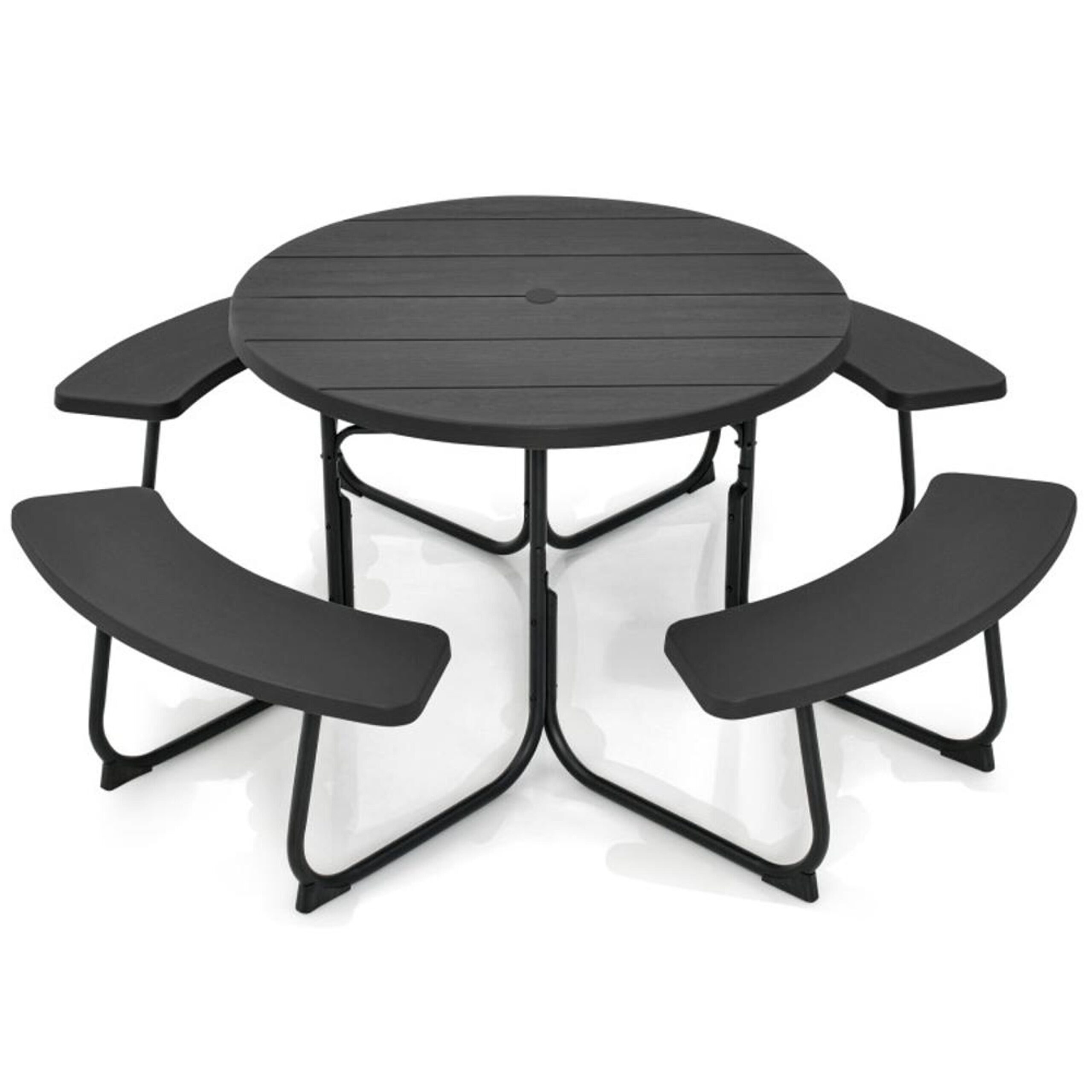 BABOOM 43-in Black Resin Round Picnic Table