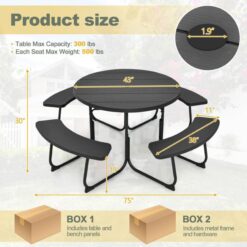 BABOOM 43-in Black Resin Round Picnic Table