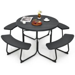 BABOOM 43-in Black Resin Round Picnic Table