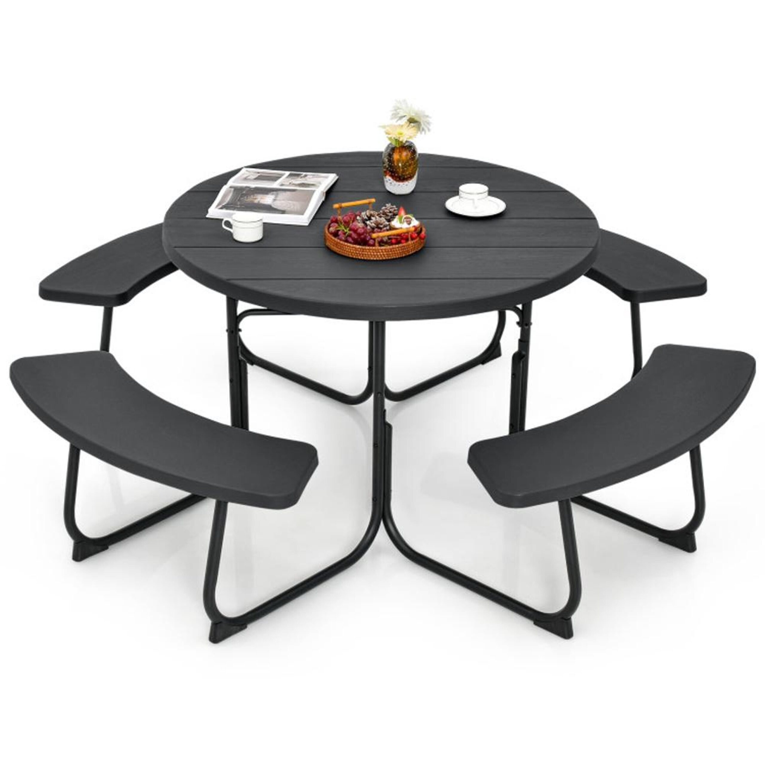 BABOOM 43-in Black Resin Round Picnic Table