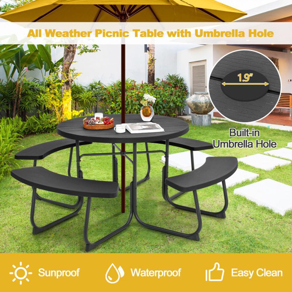 BABOOM 43-in Black Resin Round Picnic Table