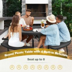 BABOOM 43-in Black Resin Round Picnic Table