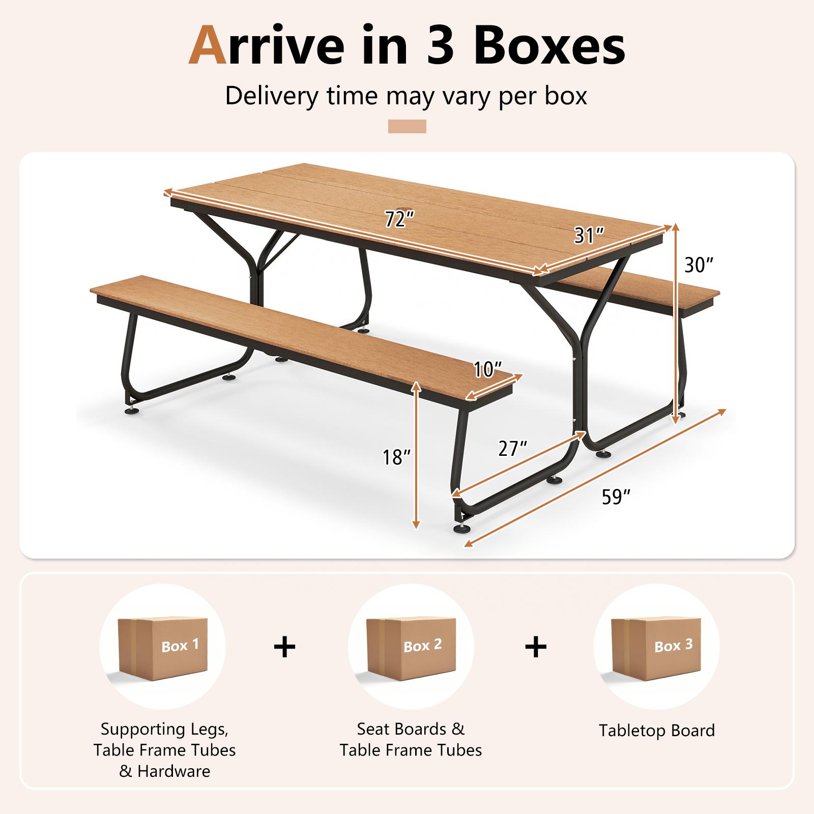 BABOOM 72-in Brown Resin Rectangle Picnic Table