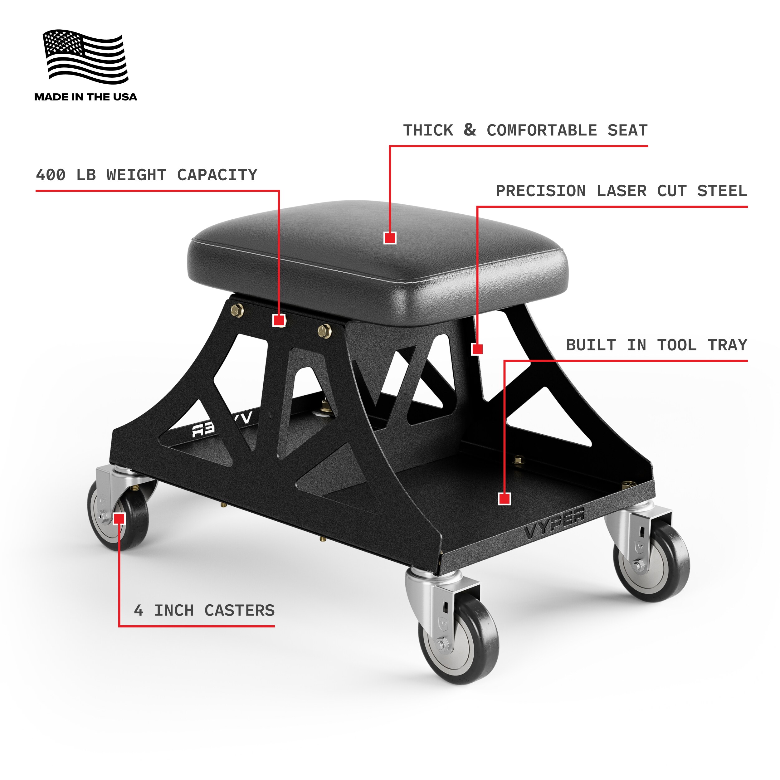 Vyper 17.5-in x 23-in Work seat ( Multiple colors/finishes )