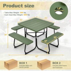 BABOOM 35-in Green Plastic Square Picnic Table